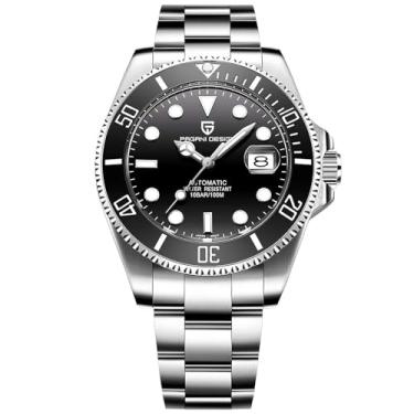 Imagem de Pagani Design Relógios de pulso masculinos mecânicos automáticos japoneses NH35A movimento automático pulseira de aço inoxidável bisel de cerâmica 100 m à prova d'água, Prateado, preto, Japonês