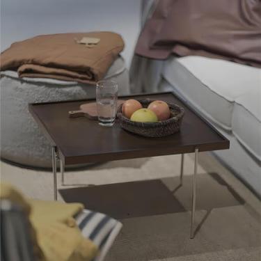 Imagem de Mesa de centro quadrada de madeira maciça, mesa de centro moderna, mesa de sofá com pernas de metal, para janela flutuante, tatami, sala de chá, varanda, sala de estar
