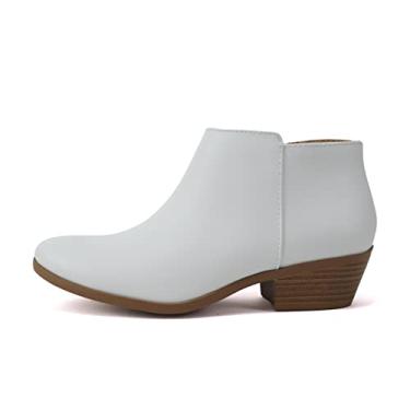 Imagem de Soda Caneca feminina bico redondo camurça sintética salto empilhado bota ocidental tornozelo, Caneca branca PU, 34