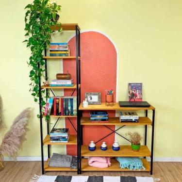 Imagem de Cantinho Estante e Aparador Style de Ferro e Madeira Nozes e Preto - A