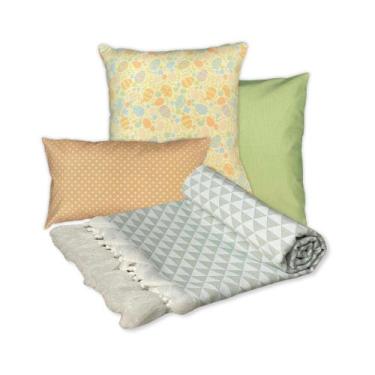 Imagem de Kit Manta Xale de Sofá Páscoa Decorativa Com 3 Capas Para Almofada - M
