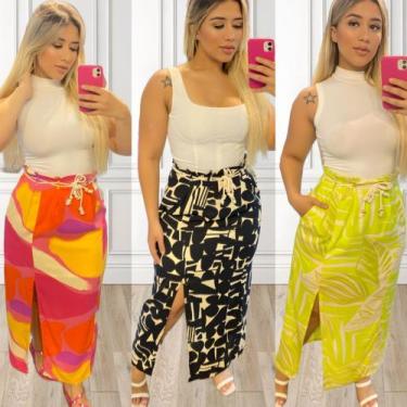 Imagem de Saia Longa em Viscose Com Fenda Lateral E Amarração na Cintura - TCHUC