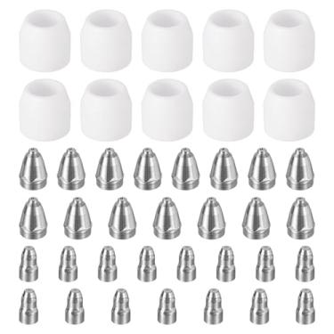 Imagem de HARFINGTON Kit de 40 peças de eletrodos de bocal de cortador de plasma P80 e consumíveis de copo de cobertura, ponta de bocal de 1,1 mm