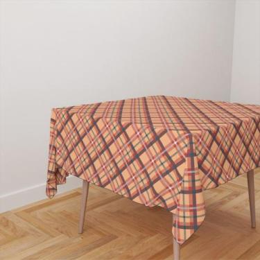Imagem de Toalha De Mesa Quadrada 4 Lugares Tecido Oxford Xadrez Fundo Laranja C