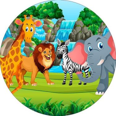 Imagem de Painel De Festa Redondo 1,50x1,50 - Safari Desenho Animais Colorido 02