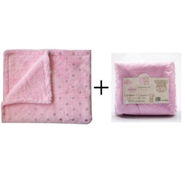 Imagem de Kit Cobertor Estrelinhas Sherpa + Manta Bebê Menina Camesa