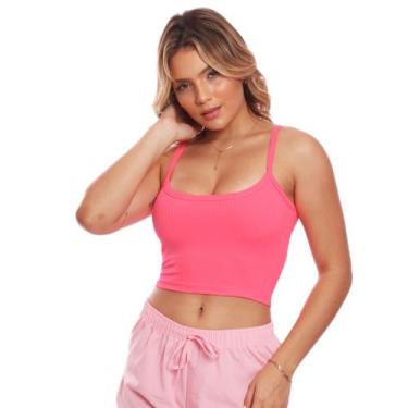 Imagem de Top Cropped Alcinha Canelado Feminina Lisa Básica - Brás e Cia, Rosa p