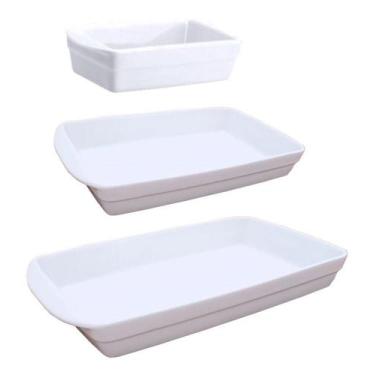 Imagem de Kit 3 Formas Refratárias Lasanha Vai Forno Porcelana Schmidt - Porcela