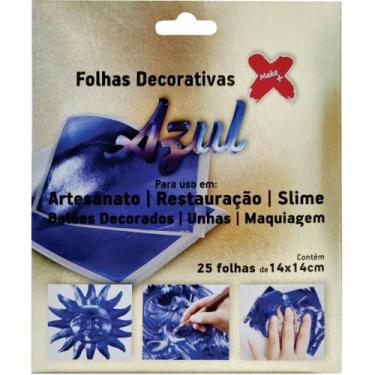 Imagem de Folha Decorada para Artesanato 14X14CM Azul  Pacote com 25 Folhas Make