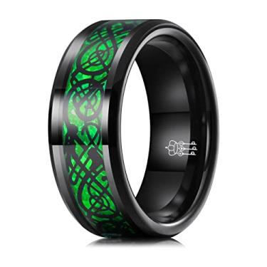 Imagem de THREE KEYS JEWELRY Aliança de casamento masculina de 8 mm preta/azul/verde dragão fibra de carbono vermelha/preta de carboneto de tungstênio celta ajuste confortável, Metal, não conhecido