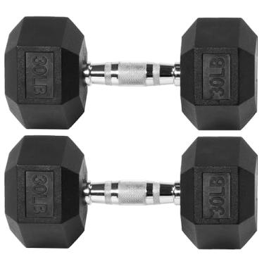 Imagem de Signature Fitness Haltere hexagonal revestido de borracha, par de 13,6 kg