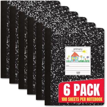 Imagem de 1InTheOffice Caderno de composição primária, 18 cm x 24 cm, sem pautas/pautado principal, 100 folhas, pacote com 6