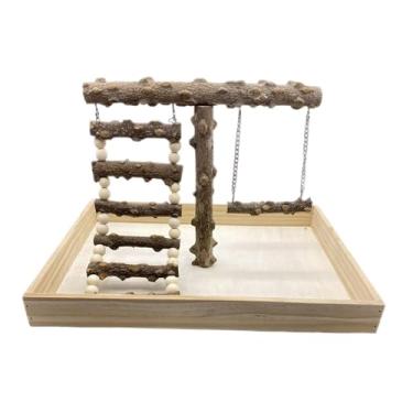 Imagem de Fenteer Brinquedo de madeira para pássaros de playground para exercícios em playgrounds, acessórios para gaiolas de pássaros, suporte para poleiros de