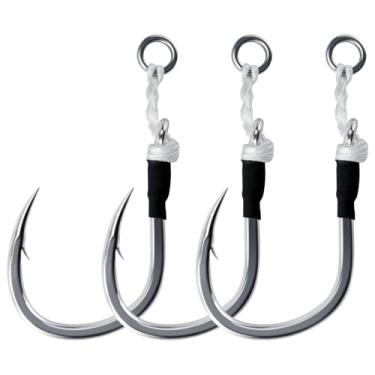 Imagem de Dr.Fish Pacote com 10 anzóis de pesca pesados, ganchos únicos para água salgada, vertical, gancho de substituição, lento arremesso, cavala de atum, linguado, pesca offshore 4/0