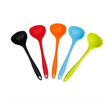 Imagem de HXHLYH Conjunto de 5 Peças de Colheres de Sopa de Silicone, Conjunto de Colheres Antiaderentes de Alta Resistência Ao Calor, Adequadas para Cozinha, Molhos e Molhos para Salada, Colher de Servir