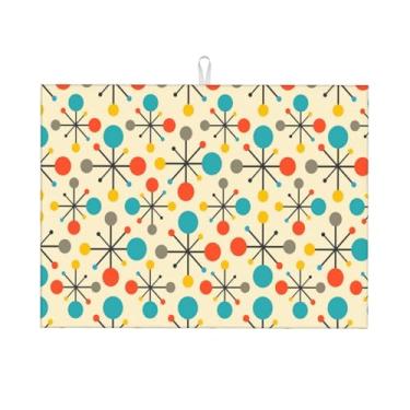 Imagem de Wovoto Tapete Escorredor de Pratos Moderno Atômico Retrô de Meados Do Século Dos Anos Cinquenta para Balcão de Cozinha, Decoração Amarela, Tapete de Secagem de Cozinha, Almofada de (18" X 24", Atômico