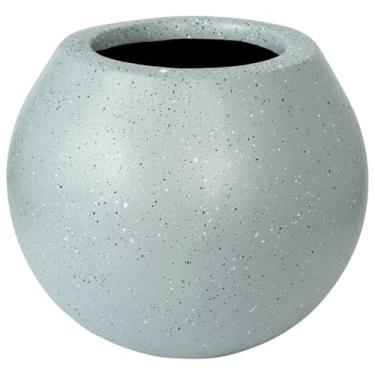 Imagem de Elly Décor Vaso redondo de fibra de 41 cm, design liso com esfera, leve, durável, vaso de jardim com orifício de drenagem, interno e externo, cinza granito 33 x 40 cm