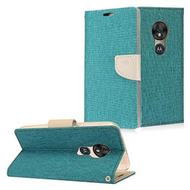 Imagem de Z-GEN - Compatível com T-Mobile REVVLRY, Moto G7 Play, G7 Optimo XT1952/DL - Capa de telefone tipo carteira flip de tecido jeans - CT5 cinza/azul marinho