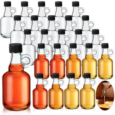 Imagem de Blushtier 24 pacotes de garrafas de vidro de 100 ml de xarope de bordo com alça de laço e tampas pretas, frascos de vidro transparente reutilizáveis para molho, leite, suco, óleo