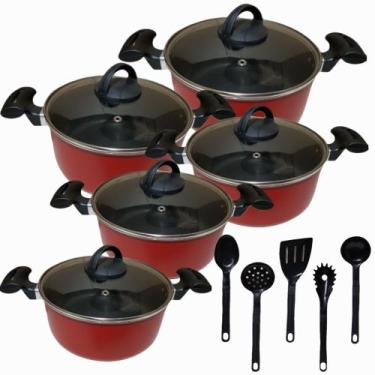 Imagem de Jogo de Panelas 5 Peças Teflon Antiaderente - Marcolar, Vermelho