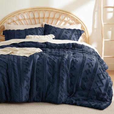 Imagem de Conjunto de Edredom Bedsure King Size - Estilo Boho Tufted Navy (3 Peç