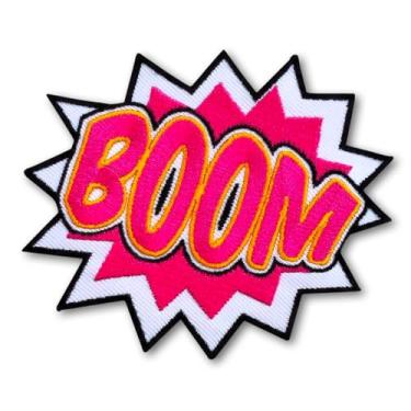 Imagem de Patchicon4u Pink Boom Sound Effect Super-Hero Comics Moldura de desenho animado com texto engraçado costurado em aplique bordado retrô para camisas, jeans, jaquetas, roupas