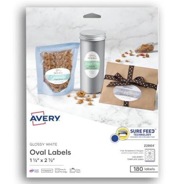Imagem de Etiquetas Avery 22804, Oval, 6,35 x 3,81 cm, 180/PK, branco brilhante