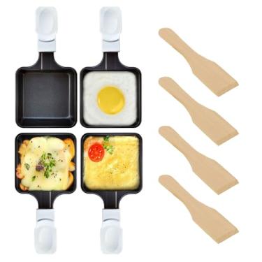 Imagem de Mini grelha de ferro revestida antiaderente, acessórios de derretimento para raquetas, bandejas de substituição, pratos de raclette, mini formas de raclette, formato quadrado (cor 4 peças)