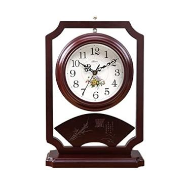 Imagem de Relógio de Mesa Assento de haste de madeira vintage relógio sala de estar doméstico silencioso mesa relógio ornamentos mesa mesa Relógio de Mesa