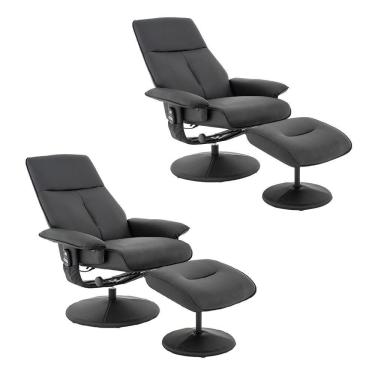 Imagem de Kit 2 Poltronas De Massagem Reclinável E Giratória Arizona Com Apoio De Pés Pu Preto G56 - Gran Belo