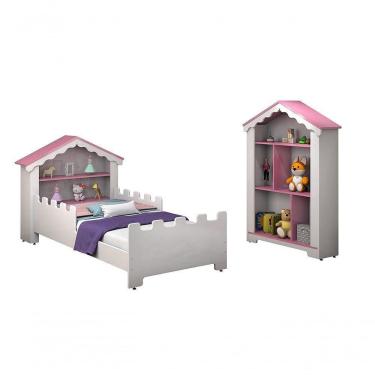 Imagem de Quarto Princesa C/Cama, Estante, Colchão Branco/rosa