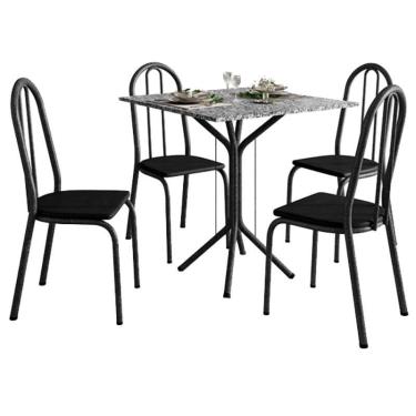 Imagem de Mesa de Jantar Thais 70x70 cm com Granito Ocre Itabira com 4 Cadeiras 050 Preto – Artefamol