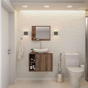 Imagem de Conjunto para Banheiro Gabinete com Cuba Folha L38 e Espelheira Soft 600 Nogal