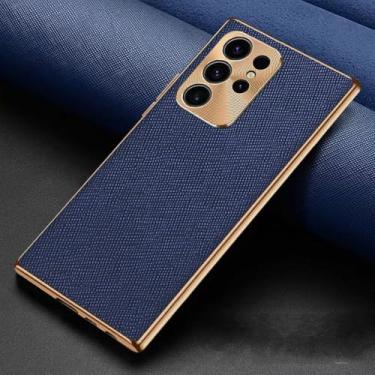 Imagem de Capa de celular com estrutura de revestimento de textura de luxo para Samsung S24 Ultra S23 S22 Plus, capa de proteção de câmera à prova de choque, azul marinho, para Samsung S23Plus