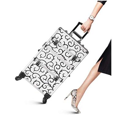 Imagem de P9IDEDFH Profissão 4 em 1 Rolamento de Alumínio Carrinho de Maquiagem Cosmética Artista Profissional Grande Capacidade Mala Beleza Unhas Caixa de Armazenamento de Cosméticos 40,5 x 25 x 71 cm Branco