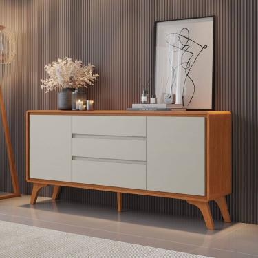 Imagem de Buffet 2 Portas 3 Gavetas 165cm Pés em Madeira Maciça Ares Naturalle/Off White