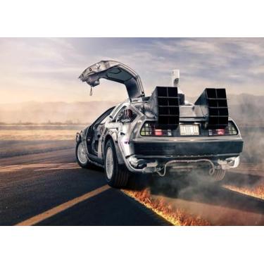 Imagem de DePhoto Pano de fundo de 25 x 1,5 m de volta para o futuro, máquina do tempo, design retrô, pano de fundo para decoração de festa temática de volta para o futuro, sessão de fotos, adereços de vinil