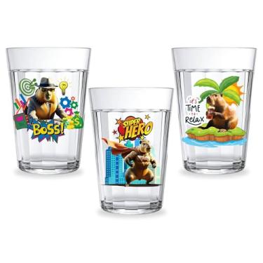 Imagem de Conjunto 3 Copos Americanos Estampa Capivara Vidro Resistente 190ml Personalizado Decorado Good Vides Super Hero Relax Boss