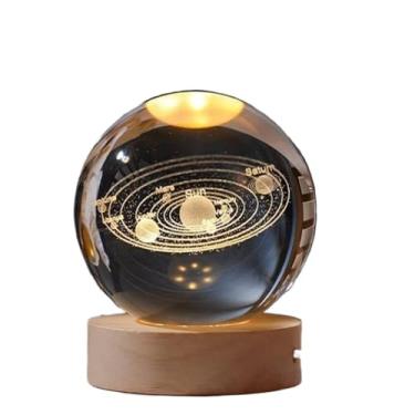 Imagem de Luminária Cristal de Mesa Sistema Solar Saturno Lua Galáxia LED Base Madeira Enfeite Decorativo Casa(Sistema Solar)