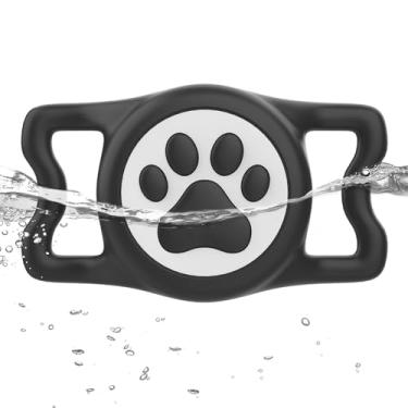 Imagem de WhoseID Suporte para Airtag IP68 Waterpoof para cães, suporte de silicone elástico para Apple Air Tag, para coleira de cachorro e gato, adequado para coleira de todas as larguras (preto)