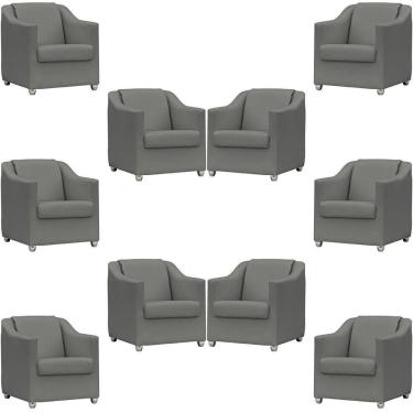 Imagem de Kit 10 Poltronas Mila Corino Cores Pé De Plástico Cromado - Cinza Corino