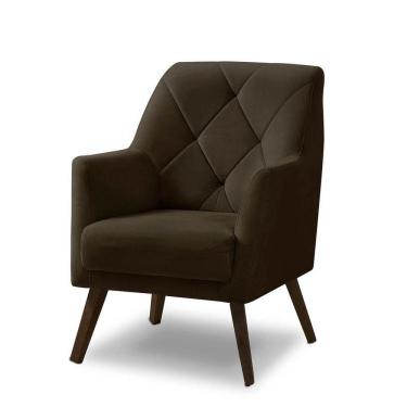 Imagem de Poltrona Decorativa Retrô Recepção Magali Veludo Marrom Lansofbr