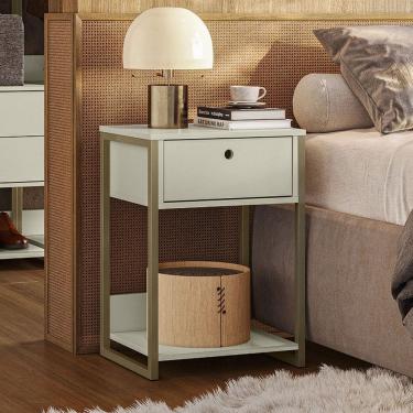 Imagem de Mesa de Cabeceira Industrial Anubis 1 Gaveta Off White - Pnr Móveis
