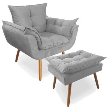 Imagem de Poltrona Decorativa Opala Deluxe Com Puff Suede Cinza