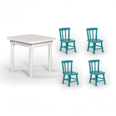 Imagem de Conjunto Mesinha Infantil Branca 4 Cadeiras Turquesa