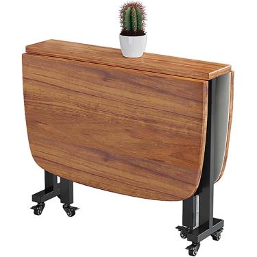 Imagem de Mesa de cozinha dobrável - Mesa de jantar de folhas de gota extensível de madeira com rodas, design móvel e compacto ideal para lounge, cafeteria ou restaurante, marrom, 120x70cm