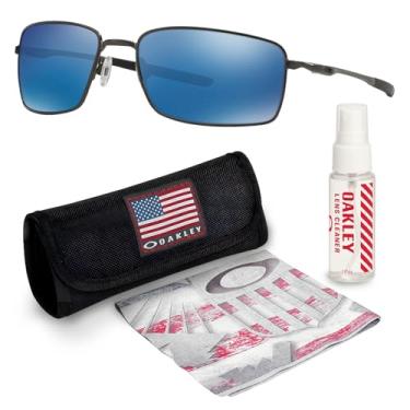 Imagem de Oakley Armação quadrada de cimento OO4075 – Lente Ice Iridium, óculos de sol retangulares não polarizados com kit oficial de óculos eSHADES de luxo, Armação de cimento | Lente de irídio gelo, 60 mm