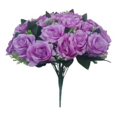 Imagem de Buquê Com 24 Rosas Artificiais Grande 40cm Flores Arranjo - Mega Varie