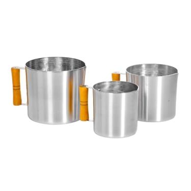 Imagem de Jogo Leiteira Canecão Em Aluminio E Cabo De Madeira 3 Canecões Ideais para Sua Cozinha Pratico Fácil Lavar Fervedor de Leite Agua Bebidas Quentes Kit Caneca Em Alumínio 3 Tamanhos