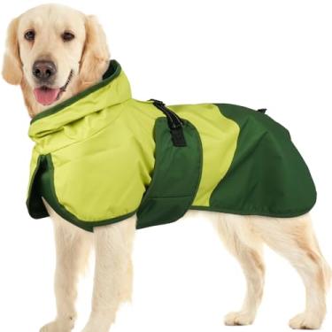 Imagem de BRKURLEG Capa de chuva para cães pequenos, médios e grandes, impermeável, jaqueta de chuva para cães com capuz ajustável, capa de chuva para animais de estimação, poncho com trela, faixa refletiva